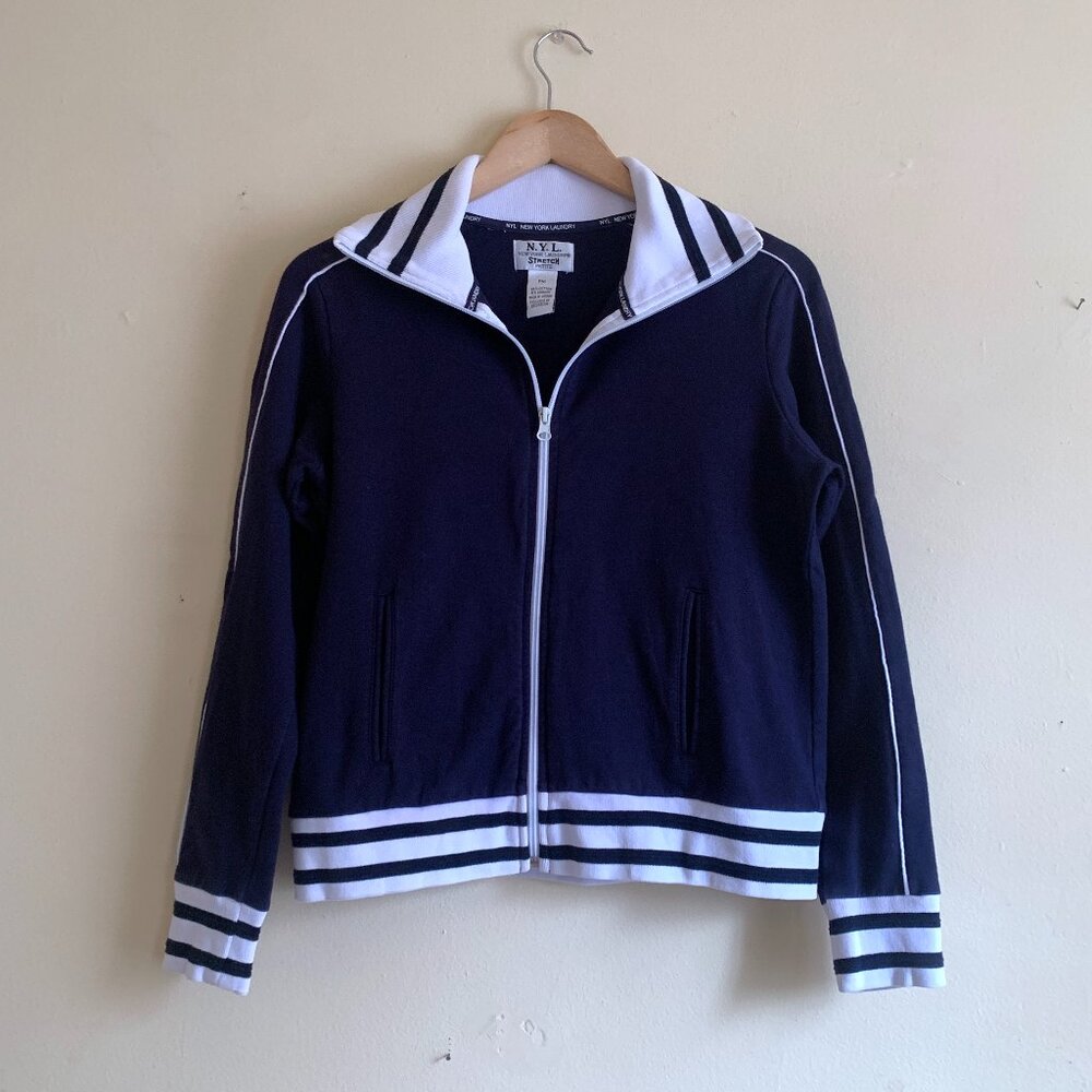 VINTAGE NYL New York Laundry Track Jacket Women's PM Navy Striped Sweatshirt